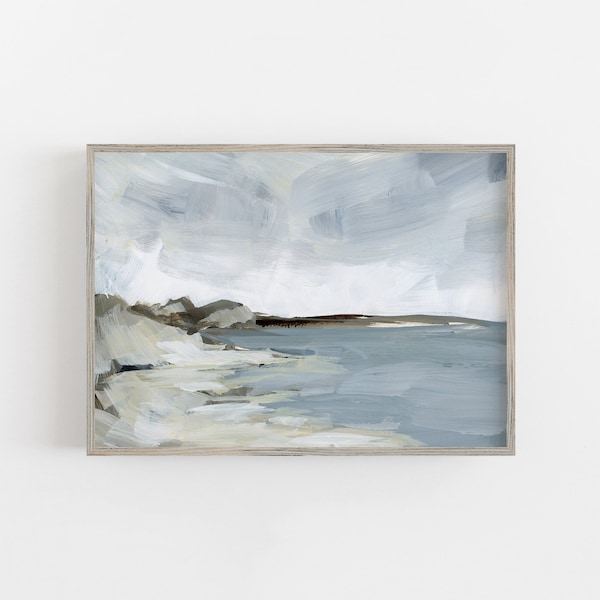 Coastal Wall Art Beach Painting Neutral Seascape Modern Shoreline Ocean Landscape Art | "The Sandy Seashore" - Art Print or Canvas