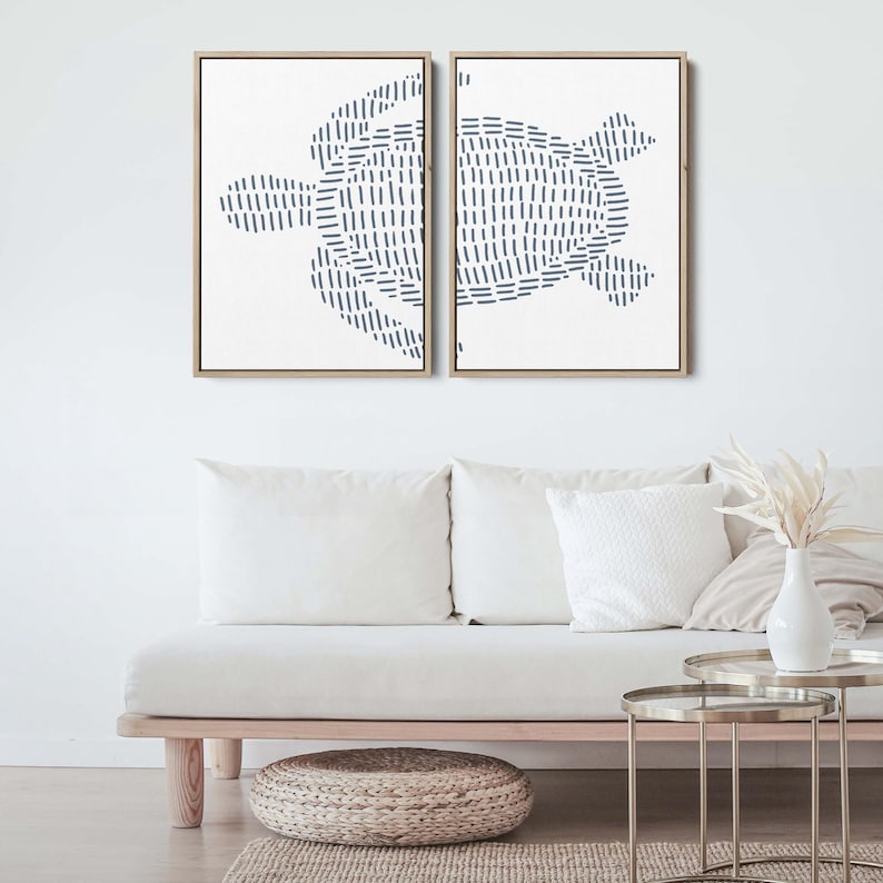 Sea Turtle Print Set | Modern Beach House Decor & Ocean-Inspired Diptych Art | "Sea Turtle Illustration" – Set of 2 – Art Prints or Canvases image 7