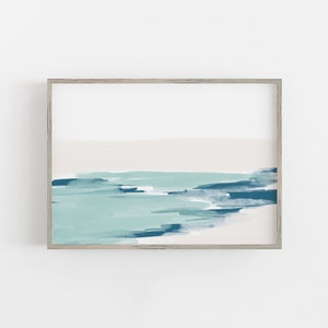 Image showcasing Modern Beach Art Chic Coastal Painting Large Statement Living Room Sea ...