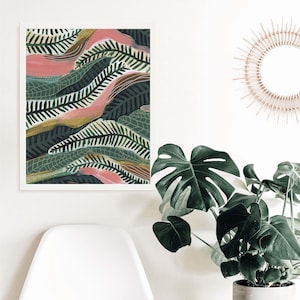 Tropical Jungle Painting | Lush Botanical Modern Pink and Green Nursery Wall Art | &quot;Tropical Jungle Painting, No. 3&quot; – Art Print or Canvas