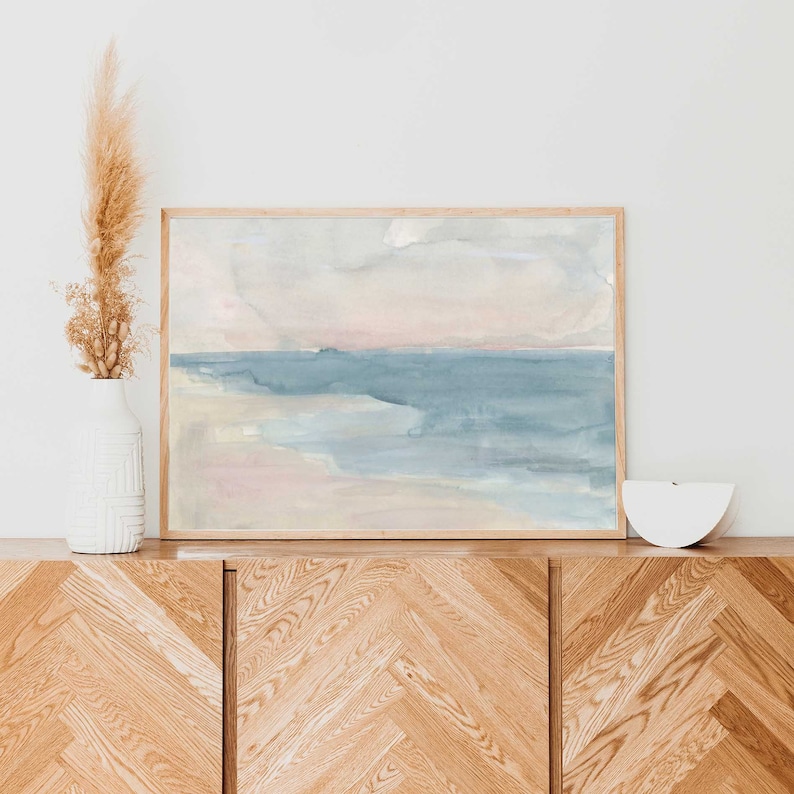 Coastal Scene Watercolor Painting Modern Beach House Decor Etsy