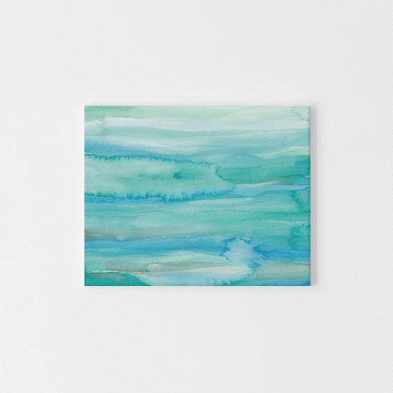 Watercolor Painting Beach Painting Art Abstract Blue Green Minimalist  Modern Wall Art | Watercolor Currents - Art Print or Canvas