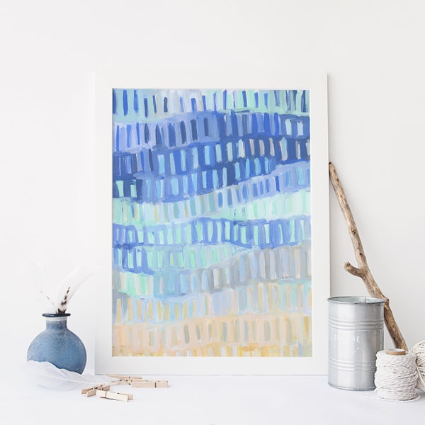 Abstract Beach Art Ocean Painting Mint and Blue Artwork Coastal Modern Decor by Jetty Home Wall Art | "Sea Rays" - Art Print or Canvas