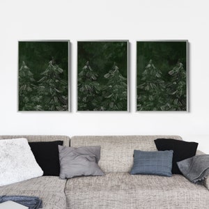 Scandinavian Decor Pine Tree Art | Modern Nordic Print Winter Triptych | &quot;Winter Evergreens Triptych&quot; – Set of 3 – Art Prints or Canvases