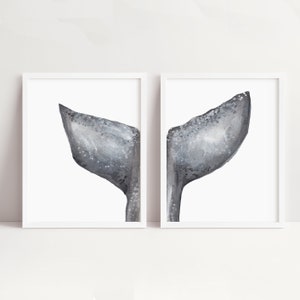 Whale Painting Beach House Decor Coastal Wall Artwork Hamptons Diptych | "Whale Tail Painting, No. 1" - Set of 2 - Art Prints or Canvases