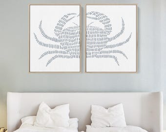 Crab Print Set | Blue Crab Maryland Decor for Modern Nautical Bathroom Diptych | "Blue Crab" - Set of 2 Art Prints or Canvases
