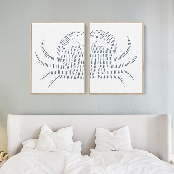 Crab Print Set | Blue Crab Maryland Decor for Modern Nautical Bathroom Diptych | "Blue Crab" - Set of 2 Art Prints or Canvases
