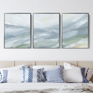 Blauw kustdrieluik | "Soothing Tides" – set van 3 – kunstafdrukken of canvasdoeken