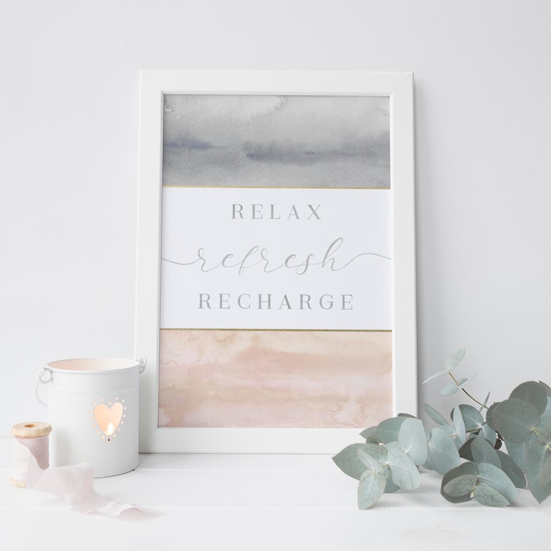 Spa Bathroom Wall Art relax Refresh Recharge Etsy
