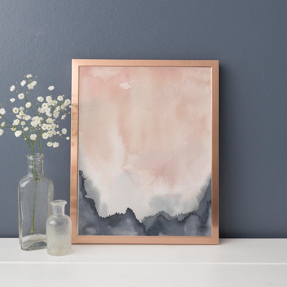 Watercolor Painting Navy Blue and Blush Modern Abstract Jetty | Etsy