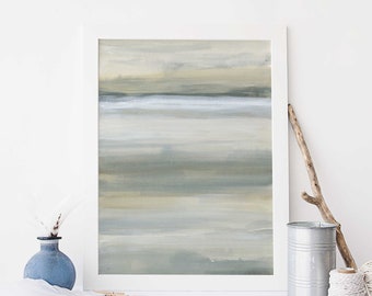 Modern Neutral Wall Artwork Abstract Print Lake House Decor Lake Painting Gray and Slate Wall Art | "Calm Creek" - Art Print or Canvas