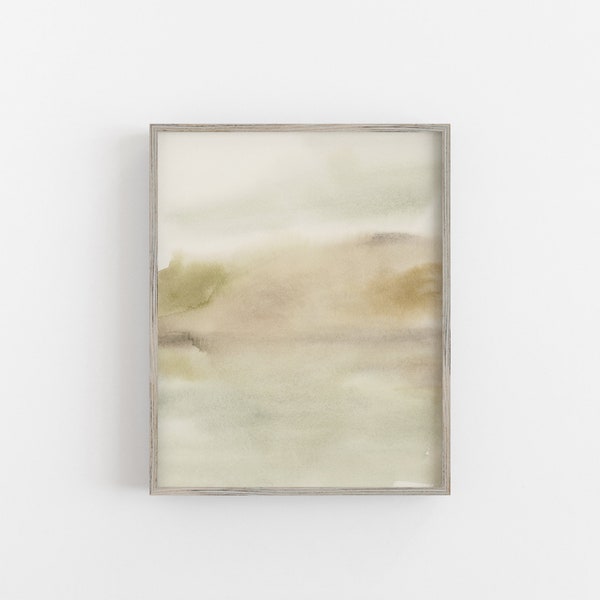 Abstract Landscape Art Modern Watercolor Painting Neutral Warm Toned Earthy Wall Art | "The Winding River, No. 3" - Art Print or Canvas