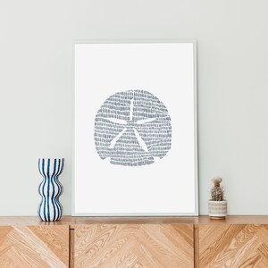 Modern Coastal Decor | Sand Dollar Art Print, Blue and White Minimalist Beach Artwork for Bathroom or Bedroom | "Minimalist Sand Dollar" image 8