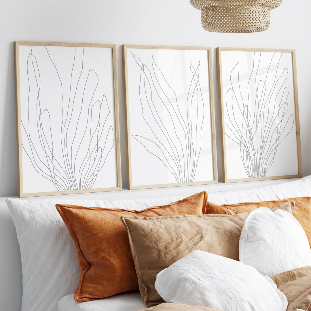 Modern Coastal Wall Art Sea Botanical Decor Beach Triptych modern ...
