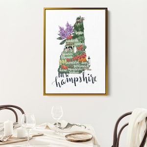Poster kunstkaart New Hampshire | Home Staat illustratie NH muurkunst cadeau | Afdruk of canvas