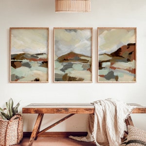 Desert Wall Art Southwestern Landscape Painting Modern Arizona Decor Triptych | "Desert Sagebrush Vista" - Set of 3 - Art Prints or Canvases