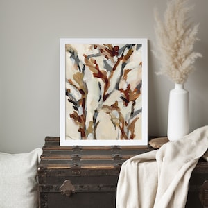 Botanische kunst | Warm neutraal schilderij voor modern boerderijdecor met herfstbladeren muurkunst | &quot;Spiced Fall Florals&quot;: kunstdruk of canvas