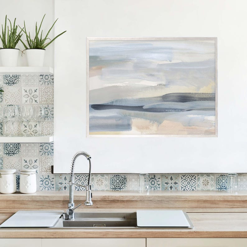 Beach Print Ocean Art | Statement Painting in Slate Blue and Tan for Coastal Landscape Wall Art | "The Minimal Coast" – Art Print or Canvas image 8