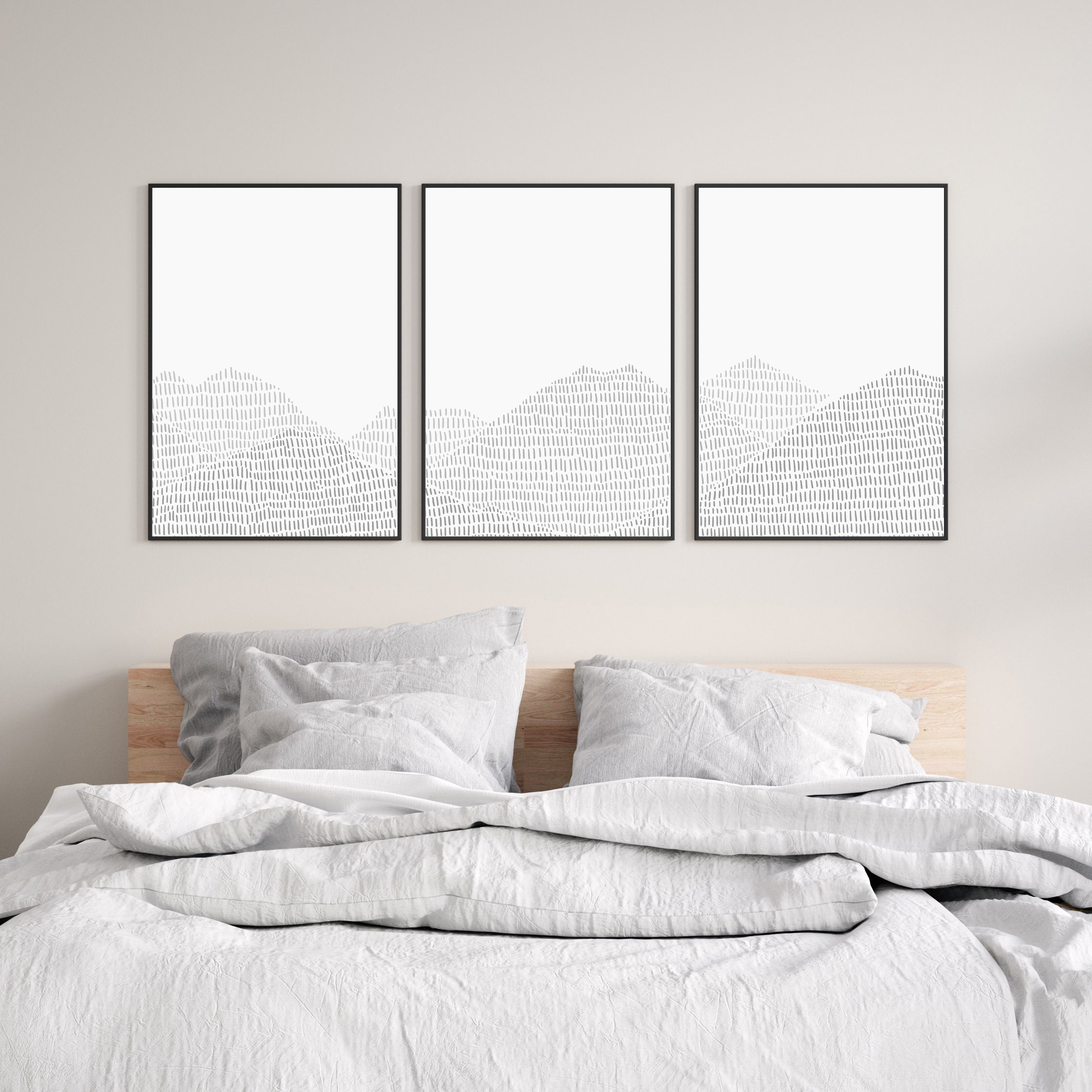 Mountain Print Modern Minimalist Set Gray and White Winter | Etsy