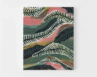 Tropical Jungle Painting Lush Botanical Modern Pink and Green Nursery Wall Art | "Tropical Jungle Painting, No. 3" - Art Print or Canvas