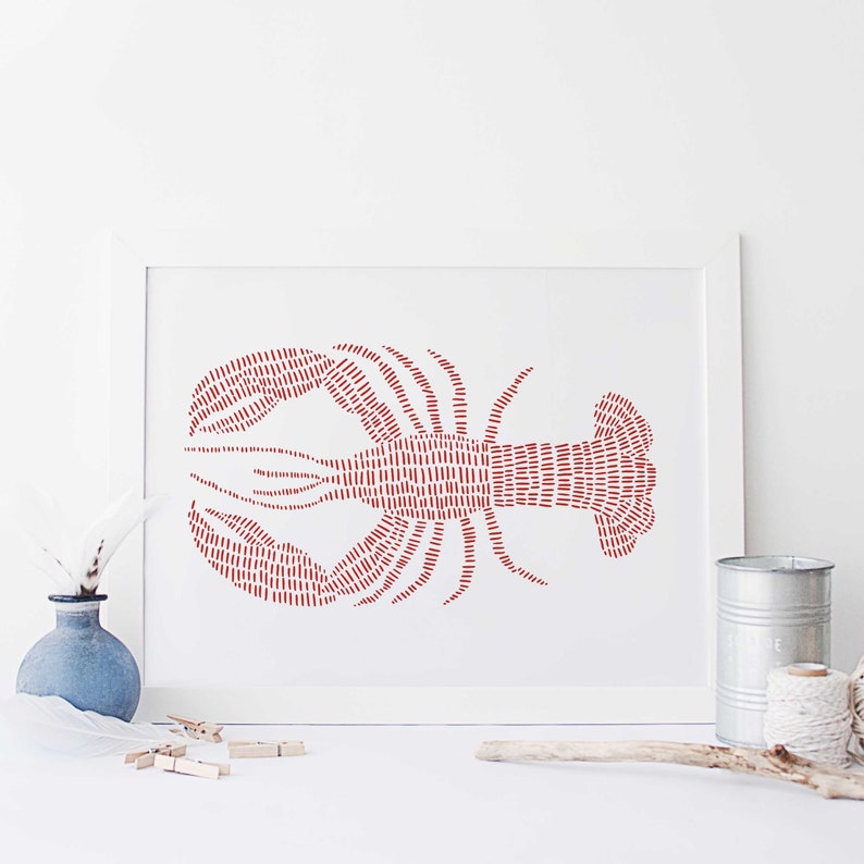Lobster Print Modern Nautical Home Decor Coastal Nursery Maine - Etsy