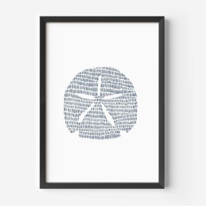 Modern Coastal Decor | Sand Dollar Art Print, Blue and White Minimalist Beach Artwork for Bathroom or Bedroom | "Minimalist Sand Dollar" image 2