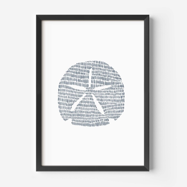 Modern Coastal Decor | Sand Dollar Art Print, Blue and White Minimalist Beach Artwork for Bathroom or Bedroom | "Minimalist Sand Dollar" image 2