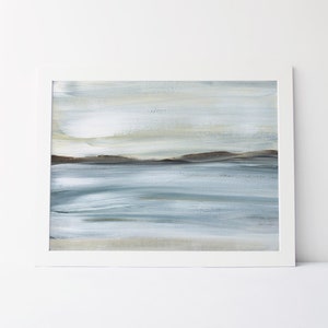 Abstract Lake Art Modern Neutral Wall Decor Lakehouse Artwork Beige Blue Coastal Wall Art | "Glassy Views" - Art Print or Canvas