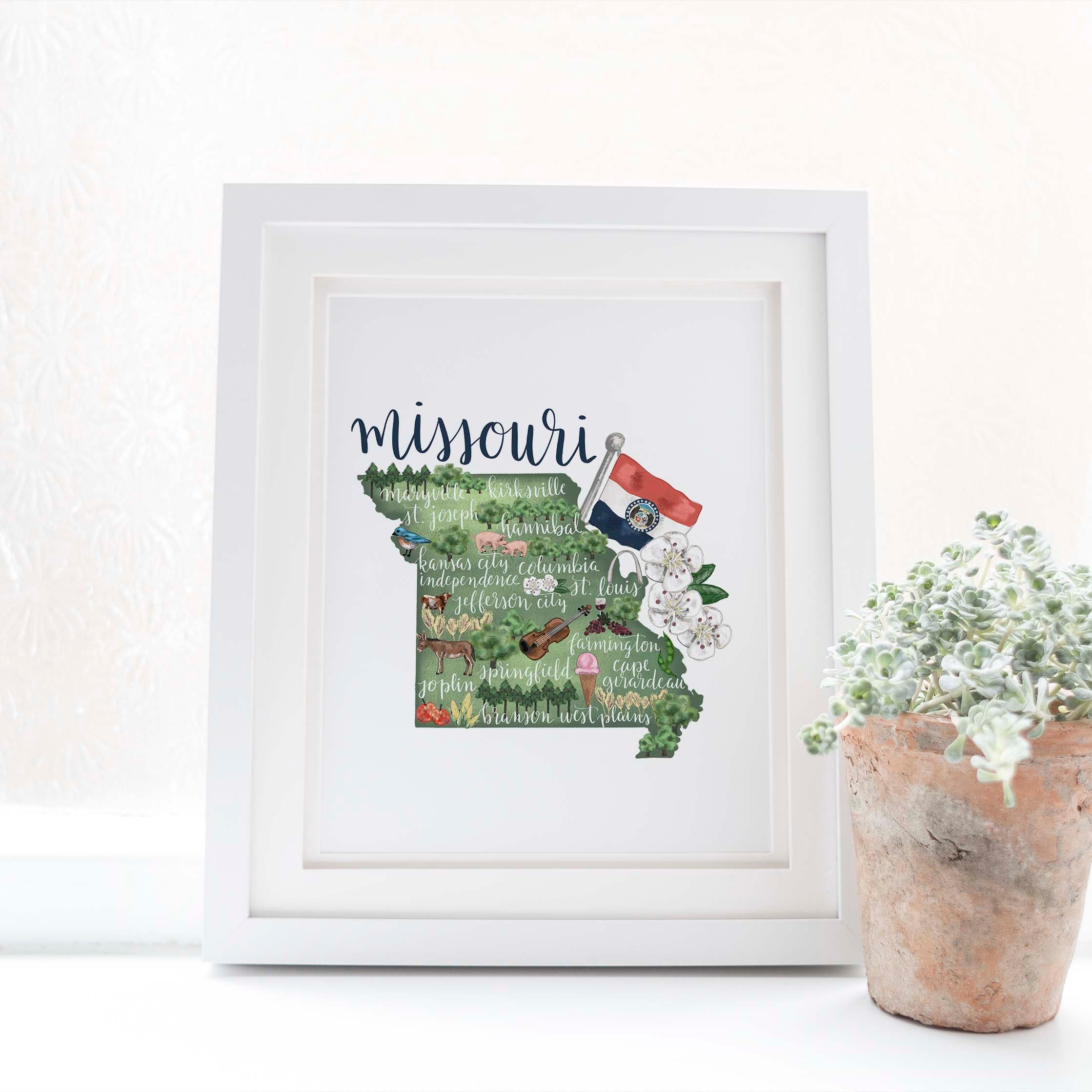 Missouri Map Home State Mizzou Gift Landmark MO Illustration - Etsy
