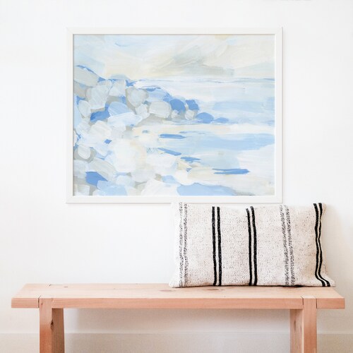 Beach Wall Art Coastal Painting Blue and White Modern Etsy