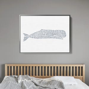 Coastal Decor | Nautical Wall Art with Whale Artwork in Slate Blue for Hamptons Style | "Sperm Whale Illustration" - Art Print or Canvas image 9