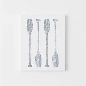 Nautical Print Oar Illustration Modern Coastal Decor Lake House Art Blue and White Wall Art | "Minimalist Oar Paddle" - Art Print or Canvas