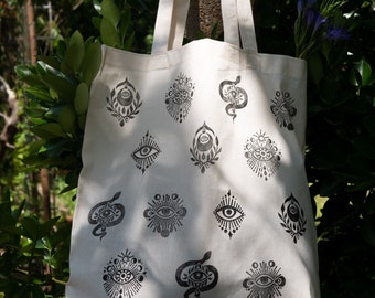 Organic cotton tote bag with “All Seeing Eyes” print