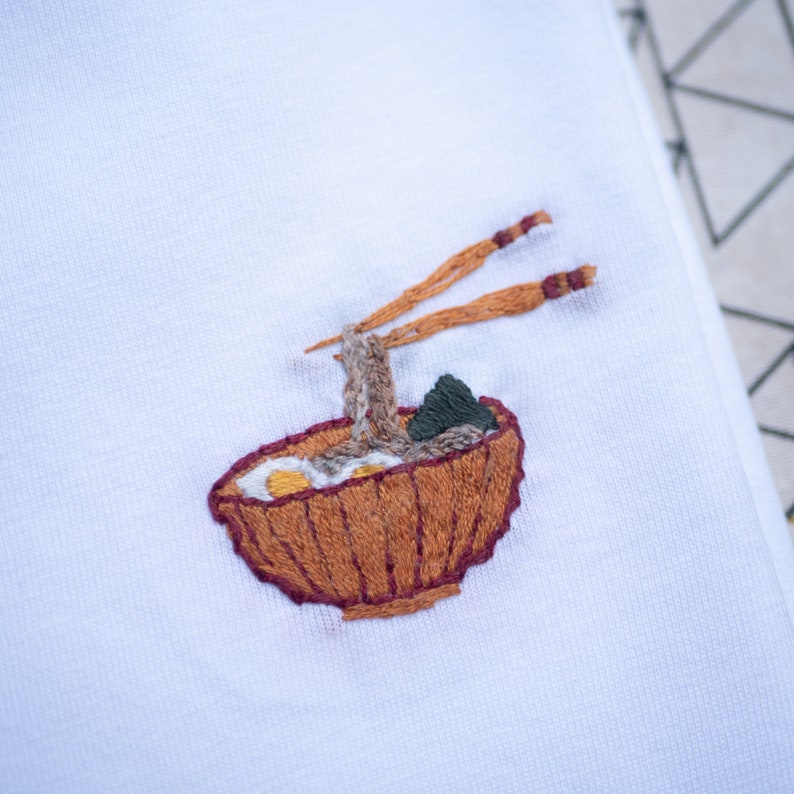 Handmade embroidered ramen tee-shirt image 6