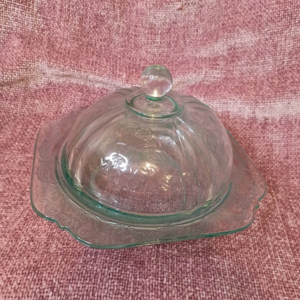 Indiana Glass Aqua Green 70s Vintage Pressed Glass Covered Serving Dish