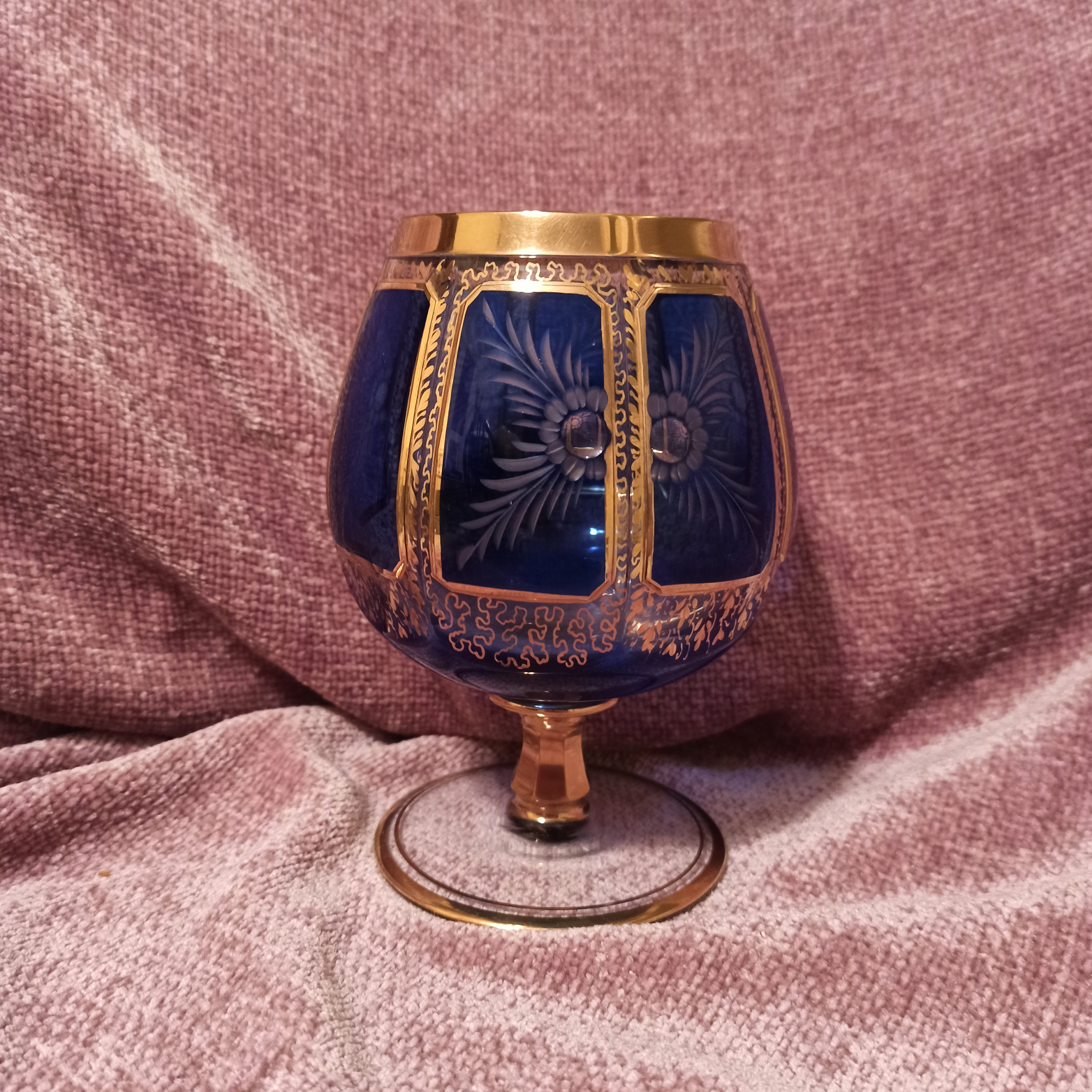 Bohemian Blue & 24K Gold Ornate Antique Medieval Czech Moser Glass Goblet Ceremonial Party Special Occasion Drinkware