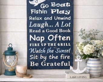 Lake Rules Wooden Sign, Lake Rules Distressed Sign, Lake Rules Rustic Sign, Lake Rules Garden Sign, Lake Rules Home Decor, Handmade Sign
