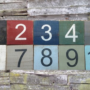 May include: Ten wooden blocks painted in different colors, each with a white number from 1 to 10.