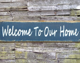 Distressed Wood Welcome Sign, Rustic Home Decor (4x18)