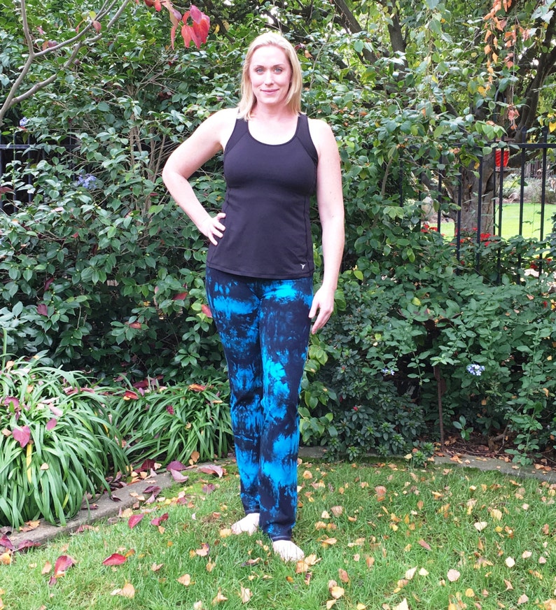 Tall 34 Twilight Turquoise Tie Dye Yoga Pants including Extra Long and Plus Sizes by Splash Dye Activewear