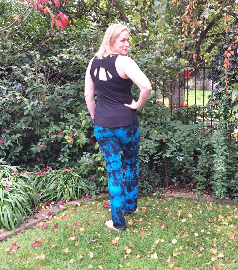 Tall 34 Twilight Turquoise Tie Dye Yoga Pants including Extra Long and Plus Sizes by Splash Dye Activewear