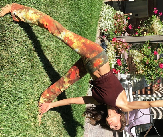 Tall 34 Earth Brown Green Tie Dye Yoga Pants Including Extra Long and Plus Sizes by Splash Dye Activewear