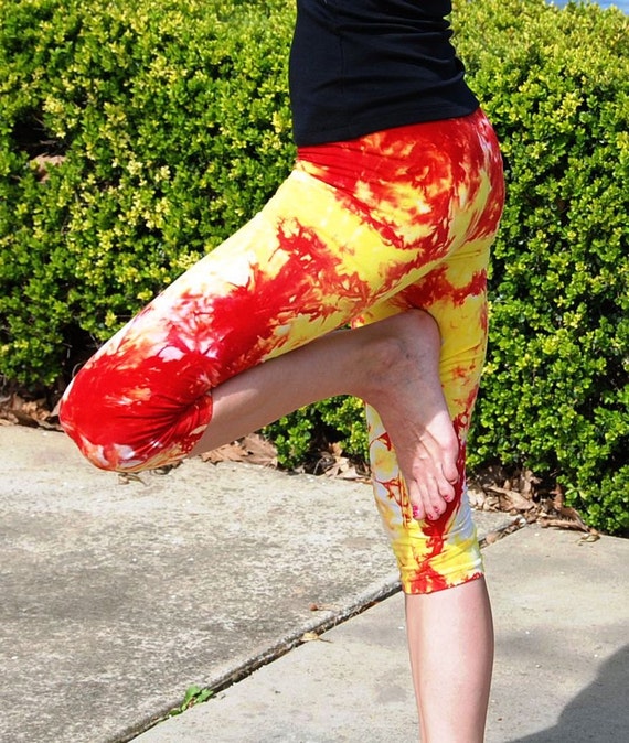 Yellow Tie Dye Crop Yoga Leggings 