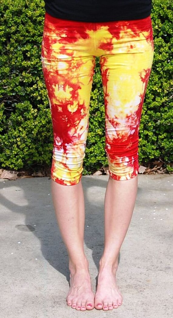 Yellow Tie Dye Crop Yoga Leggings 