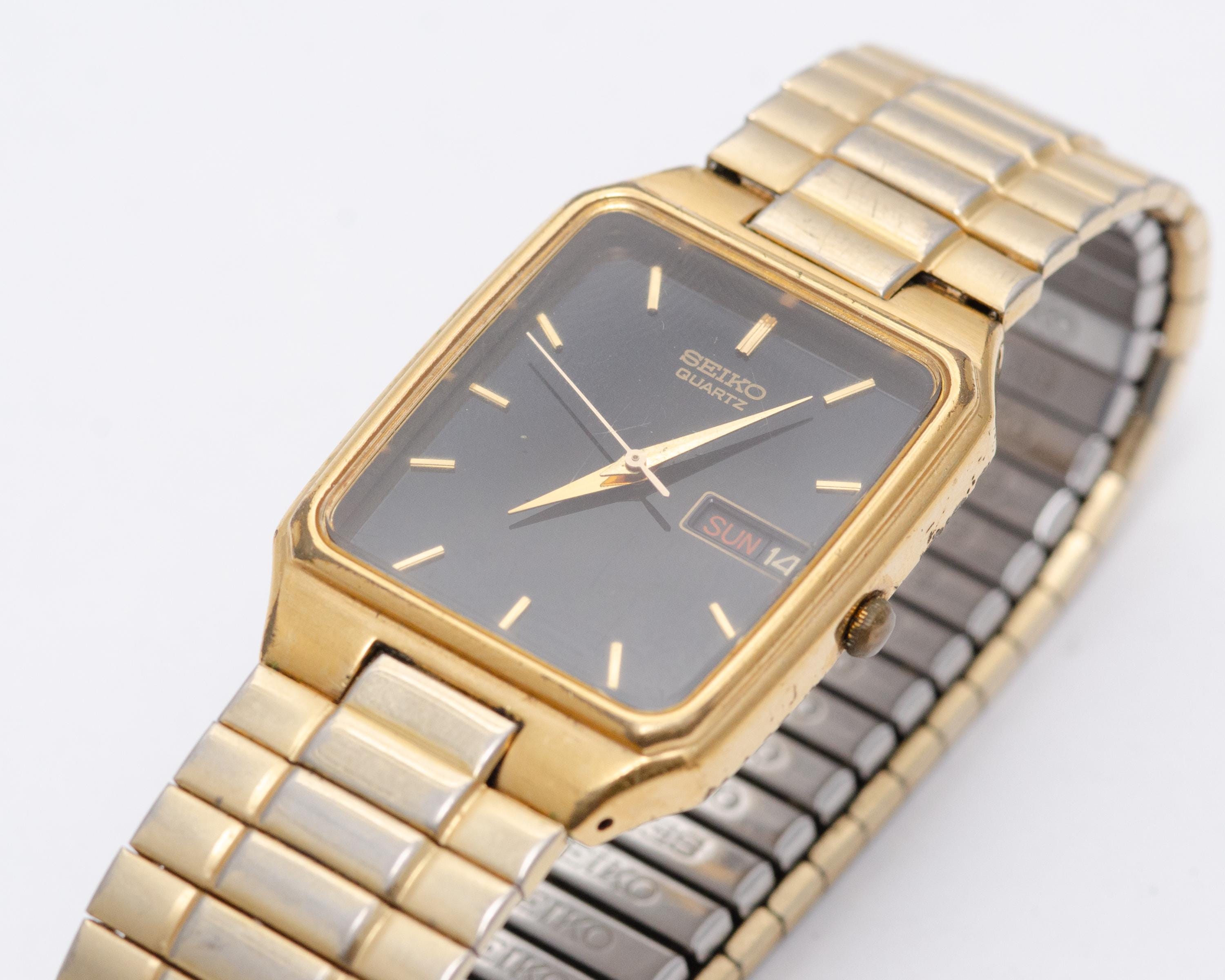 Vintage Seiko 7N33-5028 Gold Tone Black Dial Quartz Watch - Etsy