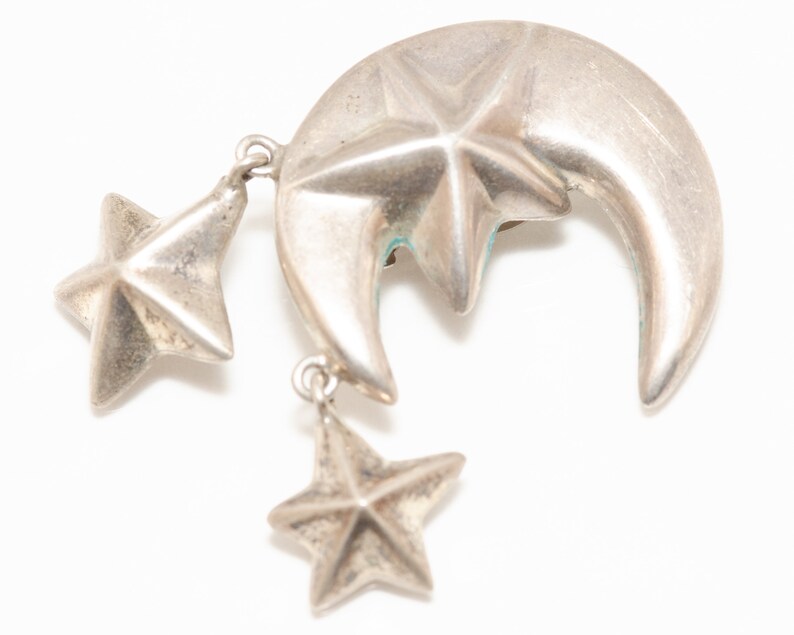 Vintage Tur\u00e9 Designs Sterling Silver Moon and Stars Clip On Earrings
