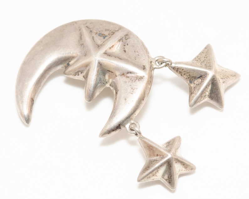 Vintage Tur\u00e9 Designs Sterling Silver Moon and Stars Clip On Earrings