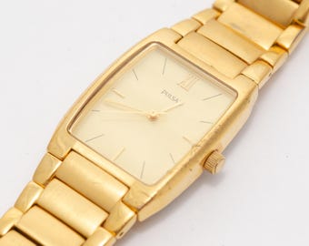 Mens Vintage Pulsar V501-X106 Gold Dial Quartz Watch
