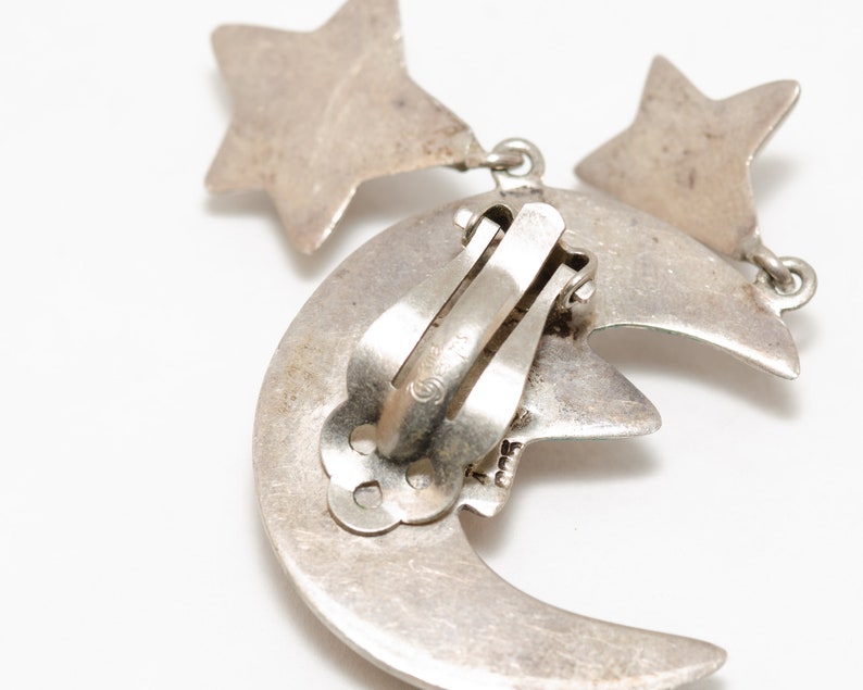 Vintage Tur\u00e9 Designs Sterling Silver Moon and Stars Clip On Earrings