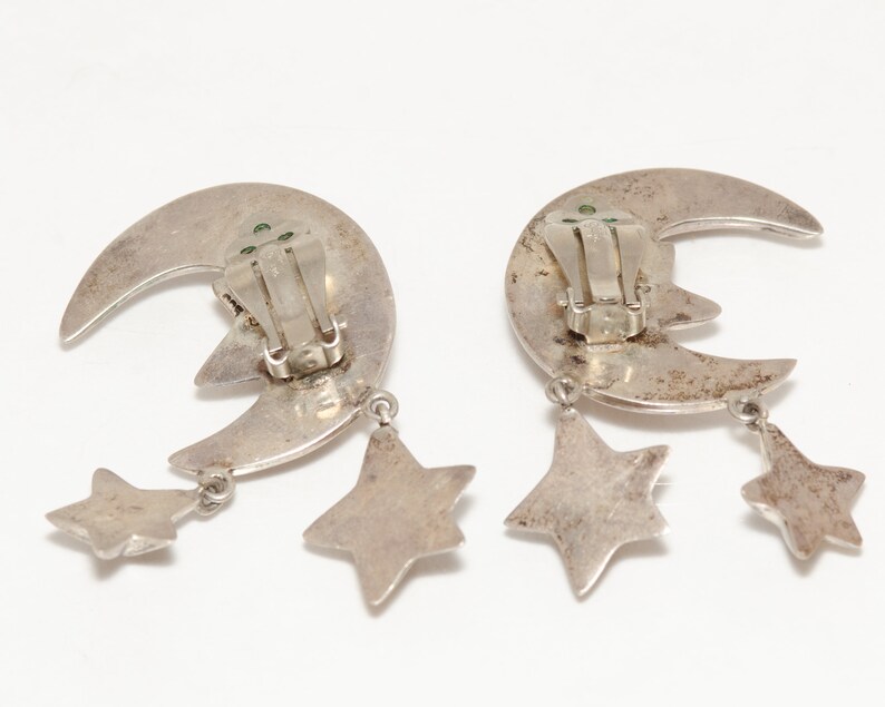 Vintage Tur\u00e9 Designs Sterling Silver Moon and Stars Clip On Earrings